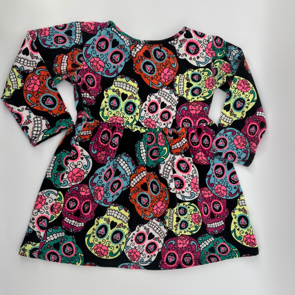 Lily & Londyn's Girls Sugar Skull Print Long Sleeve Dress/Tunic Multicolor Sz 3 - Picture 2 of 6